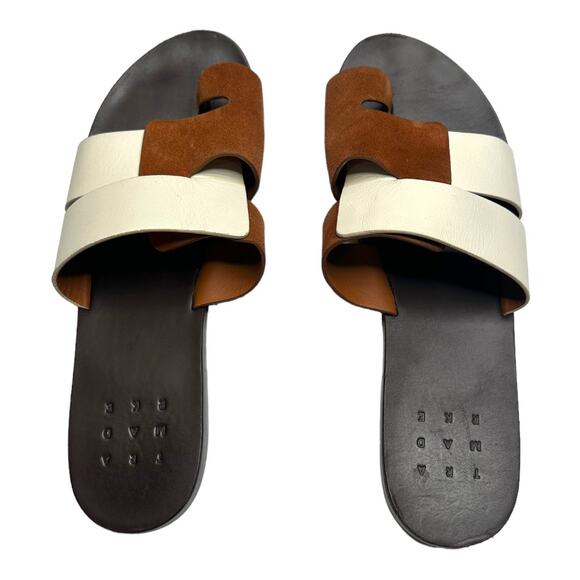 TRA MAD RKE Leather Brown and White Sandals Size 9 - Picture 1 of 10